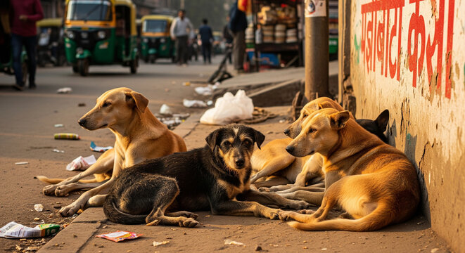 Stray dogs on a street in India