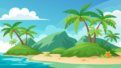 Fototapeta premium Tropical Island Scene featuring Lush Greenery and a Serene Landscape