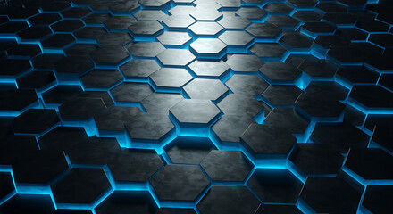 Stunning 3D hexagonal pattern with vibrant blue glowing edges for modern tech design