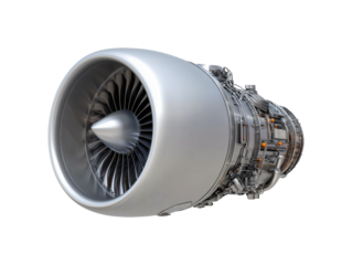 Aircraft turbofan engine isolated on transparent or white background, png