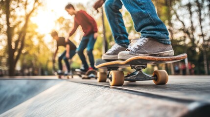 Skateboarding teenagers in a park