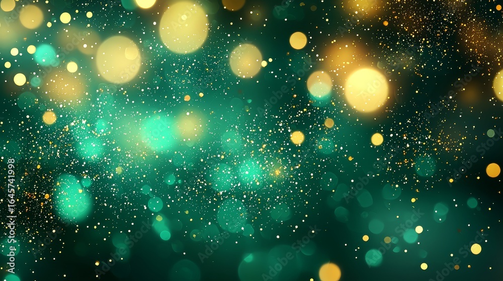 Canvas Prints enchanting abstract green backdrop featuring golden bokeh lights.