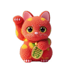 Cute Cartoon Maneki Neko Lucky Cat in Vibrant Colors, Kawaii Japanese Charm Illustration Isolated on White Background, Generative AI