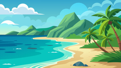 Obraz premium Stunning Tropical Bay with Crystal Clear Ocean Waves and Pristine Blue Water Views
