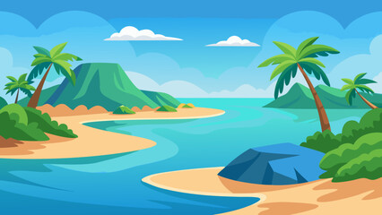 Obraz premium Tropical Island Cove with Shallow Water and Sandy Beach