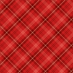 Plaid seamless pattern with twill weave in red.Autumn, winter tartan checkered repeat pattern.Vector illustration geometric background for fabric and prints.