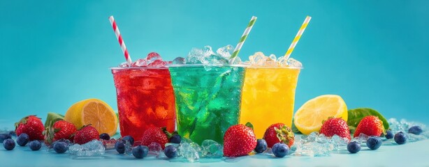 The Rainbow Fruit Punches on Ice with Citrus Slices and Berries Display