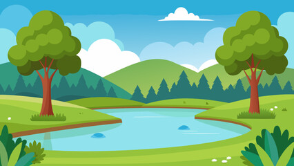 Tranquil Park Lake Surrounded by Vibrant Green Grass