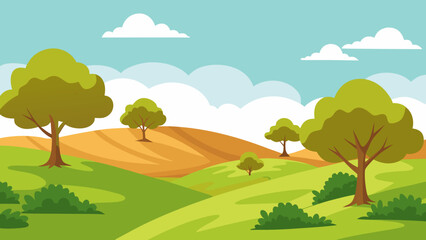 Obraz premium Charming Country Hills with Scattered Oak Trees Landscape