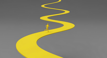 Person running on a yellow path towards success, concepts of achievement and growth
