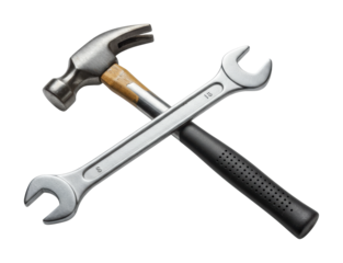 Tools for home repair hammer and wrench crossed workshop high-quality professional detail-oriented. Cut out png