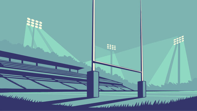 Rugby Goalposts at Night Stadium. - Powered by Adobe