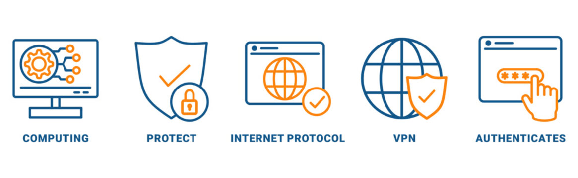 IPsec icon set vector concept with icon of computing, protect, internet protocol, vpn, authenticates 