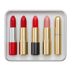 Obraz premium Attractive Collection of Red and Pink Lipsticks in Elegant Packaging for Makeup Enthusiasts and Beauty Lovers
