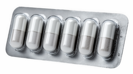 Capsule blister pack with yellow and white capsules for vitamins and dietary supplements