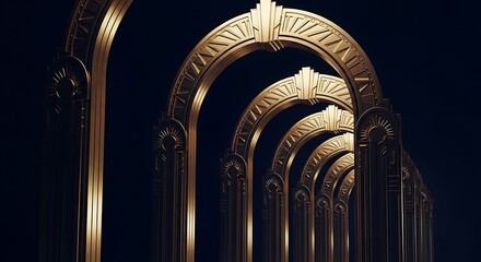 Obraz premium Golden arches shimmering in a dark room evoke grandeur and architectural marvel with a luxurious