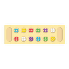 Mancala Traditional Board Game Flat Illustration. Clean Icon Design Element on Isolated White Background