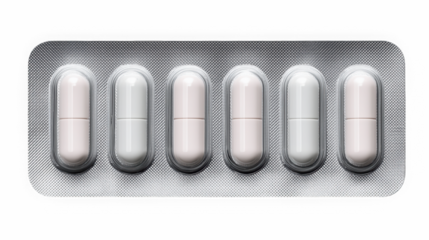 White and blue gel capsules in blister pack for healthcare market