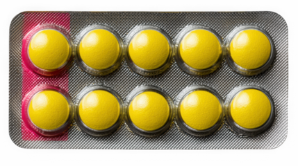 Yellow gel capsules in blister pack for vitamins and supplements