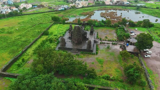 4K Aerial Drone View of 1100-Year-Old Ancient Temple in Nashik, India | 1100-Year-Old Stone Temple