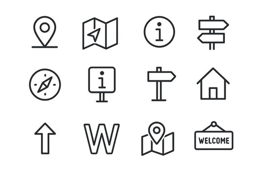 Line icons collection – minimal outline symbols, modern vector set, graphic design elements, simple composition