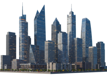 Modern skyscraper development urban cityscape 3d render business environment aerial architectural concept. Cut out png