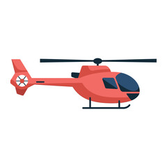 Red Helicopter Illustration Isolated on White Background Side View Flat Style