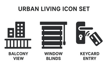 Fototapeta premium Urban living icons set – city lifestyle, modern housing, transportation and leisure, simple line style