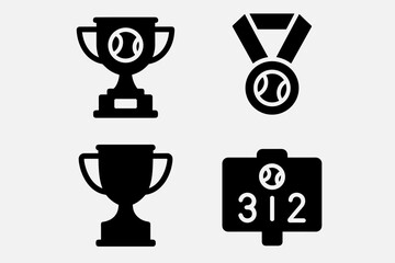 Tennis tournament icons set – sports competition, championship symbols, match schedule, simple line style