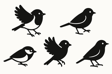 Fototapeta premium Small birds in flight – minimalist silhouettes, freedom concept, nature illustration, simple line style