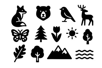 Wildlife and Nature Icons – Animal Silhouettes and Outdoor Symbols