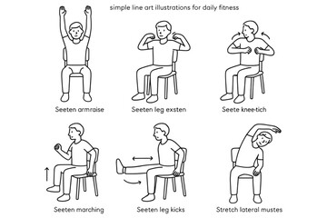 Chair Exercises Icon Set. Seated Fitness Illustrations_simple_compose