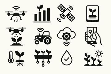 Obraz premium Smart Farming Icons Set – Agriculture Technology, Drones and IoT in Farming