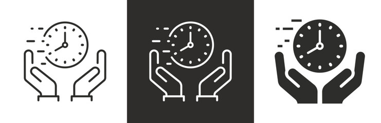 flat and linear set icons, execute in fast deadline, value save time icon, quick designated, rapid simple symbols on white and black background - editable stroke vector illustration