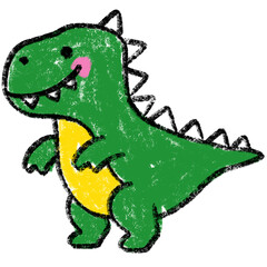 Dinosaur Crayon Drawing Child Art, Hand drawn Green Dinosaur crayon