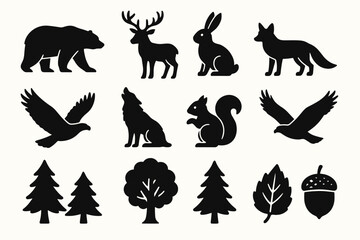 Obraz premium Animal Silhouette Icons Set - Elegant and Simple Animal Shapes for Design