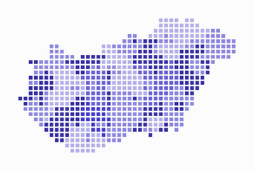 Obraz premium Hungary dotted map. Digital style map of the country on white background. Hungary shape with square dots. Colored dots style. Large size squares. Trending vector illustration.