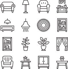 Furniture and home decor icons armchair lamp