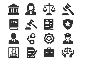 Set of Law and Justice Icons in Minimal Style