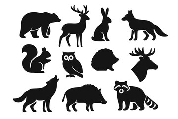 Set of Woodland Animal Silhouette Icons in Minimal Style