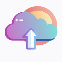 Cloud computing icon with upload and download arrows on digital network background