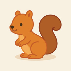 Cute cartoon squirrel illustration in (brown) warm orange, perfect for product packaging, labels, web design, banners, book illustrations and art prints with a playful, child-friendly style.