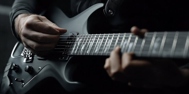 male hands playing on electric guitar