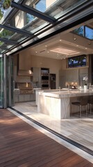 A kitchen and dining area in a house
