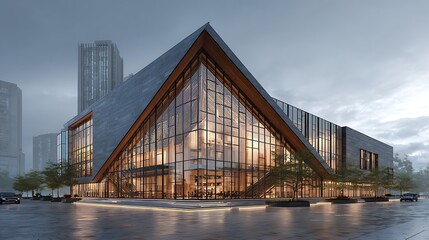 Obraz premium Modern Architectural Design of a Unique Building in an Urban Setting