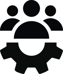 People group with gear icon. project management success sign. company development icons. representing teamwork symbols. partnership in an organization. gear with teamwork
