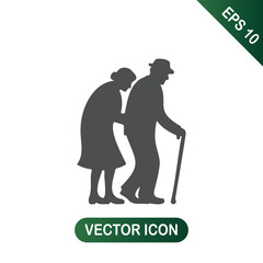 Elderly Couple Walking with Cane Silhouette