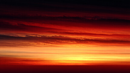 Obraz premium Vibrant sunset over horizon with layered clouds creating dramatic sky colors at dusk