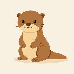 Cute cartoon otter illustration in soft brown, perfect for product packaging, labels, web design, banners, book illustrations and art prints with a playful, child-friendly style. 