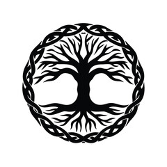 Detailed illustration of a tree of life encircled by a Celtic knot